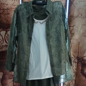 Alfred Dunner Olive Leaf Print Ensemble